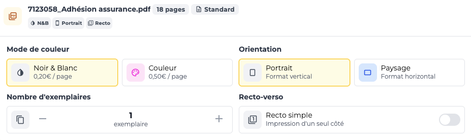 Capture d'écran choix des options